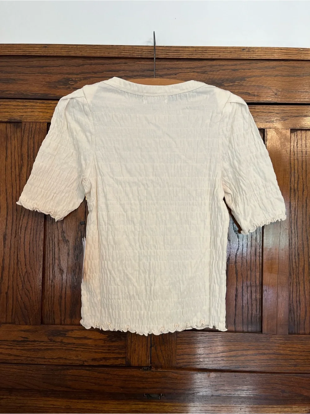 NWT Nation Los Angeles April Ruched Half-Sleeve Top in Cream Porcelain, Small